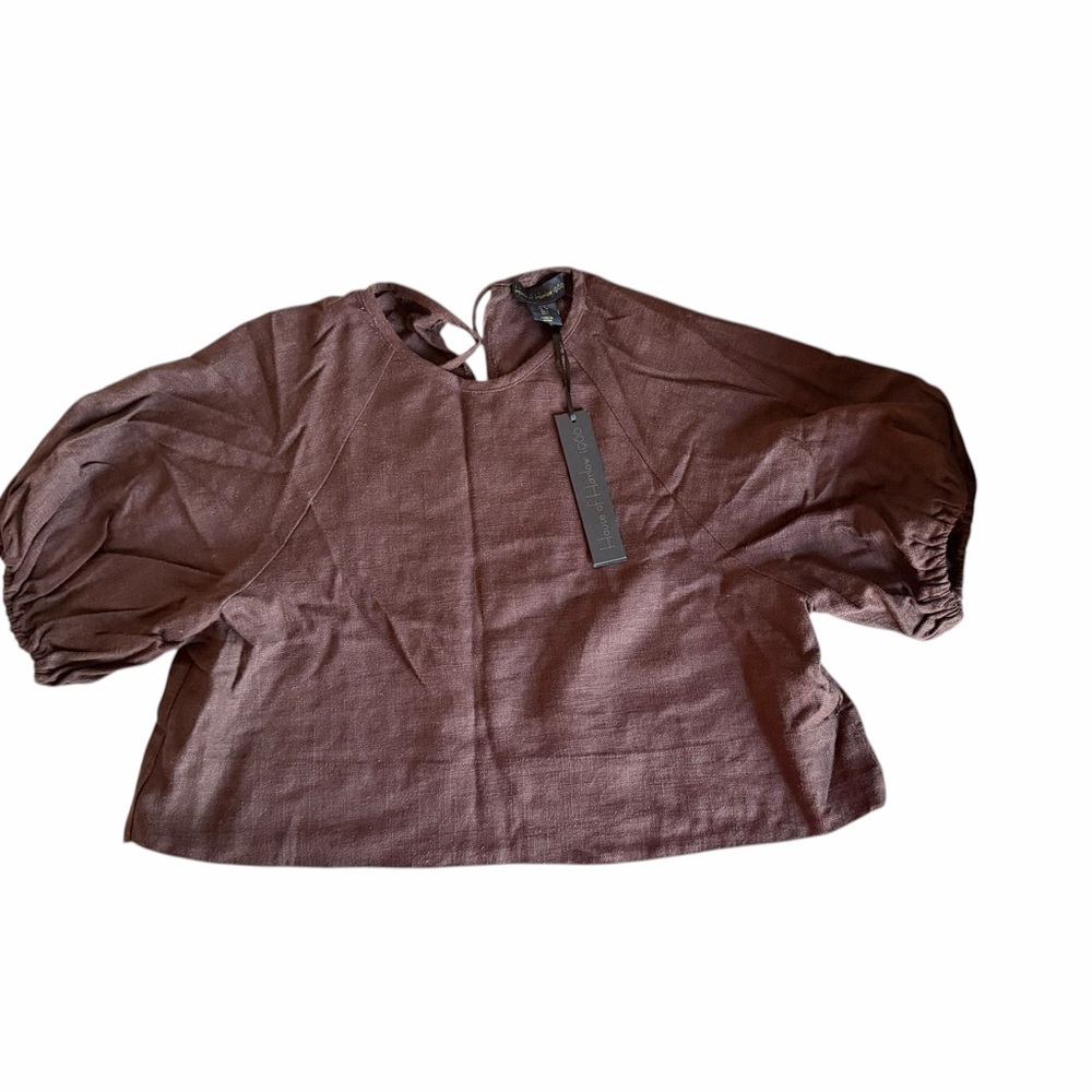 NWT Linen-Blend Crop Top & Drawstring Shorts Set in Chocolate Brown Size Small - Picture 8 of 15